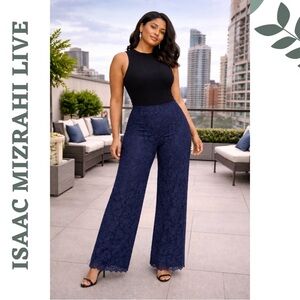Isaac Mizrahi Live Navy Lace Wide Leg Pants XL